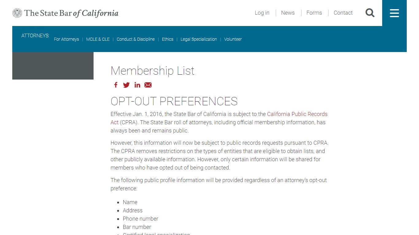 Membership List - California